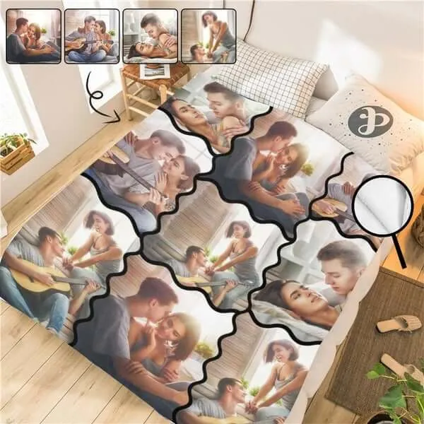 Custom Blanket with Photo Collages Photo Blanket Personalized for Anniversary Present (4 Photos Collage)