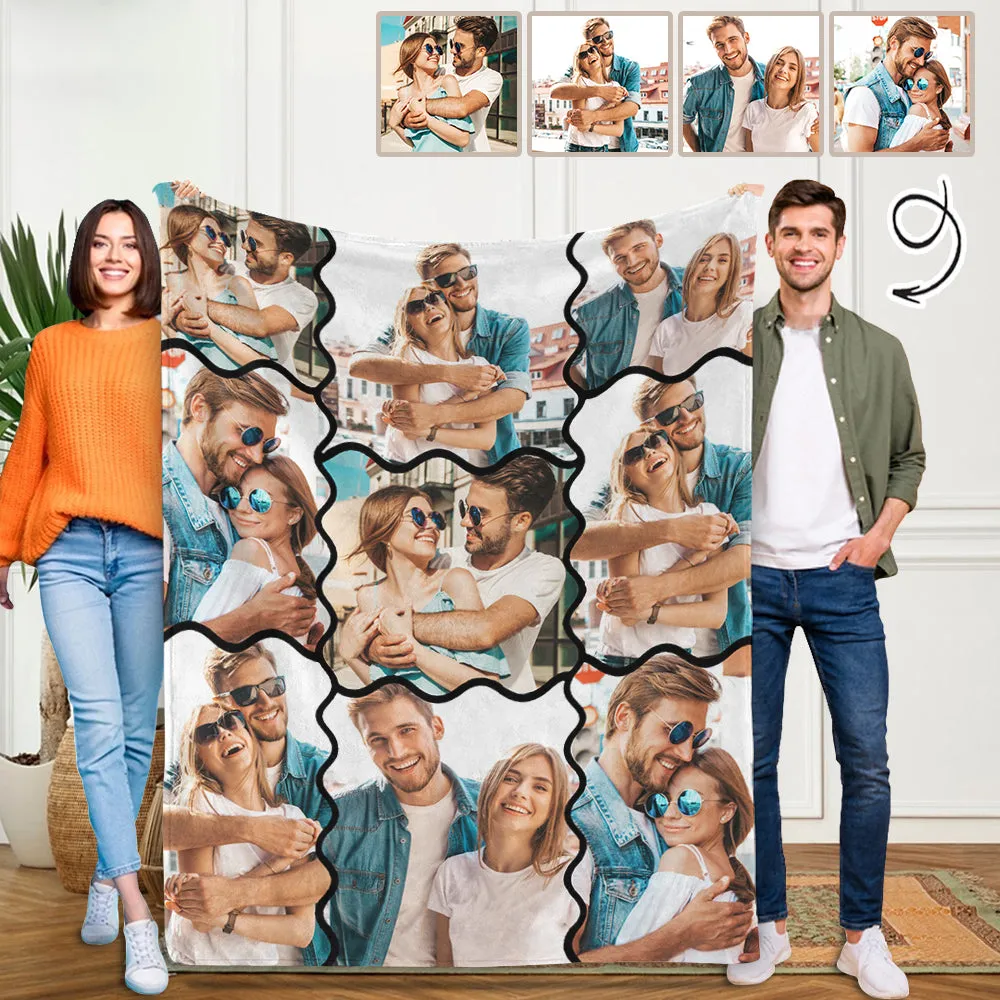 Custom Blanket with Photo Collages Photo Blanket Personalized for Anniversary Present (4 Photos Collage)