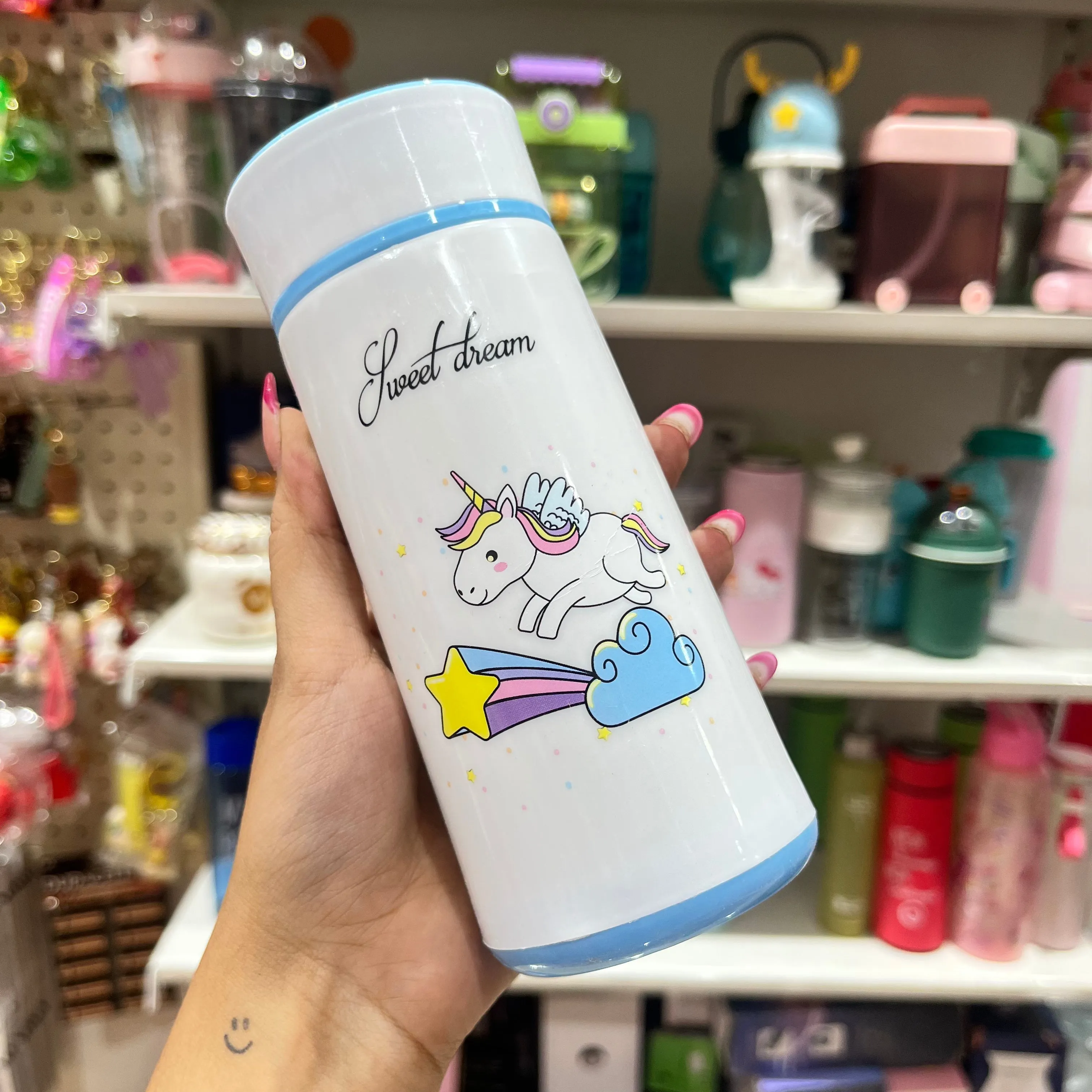 Cute Unicorn Print Glass Bottle