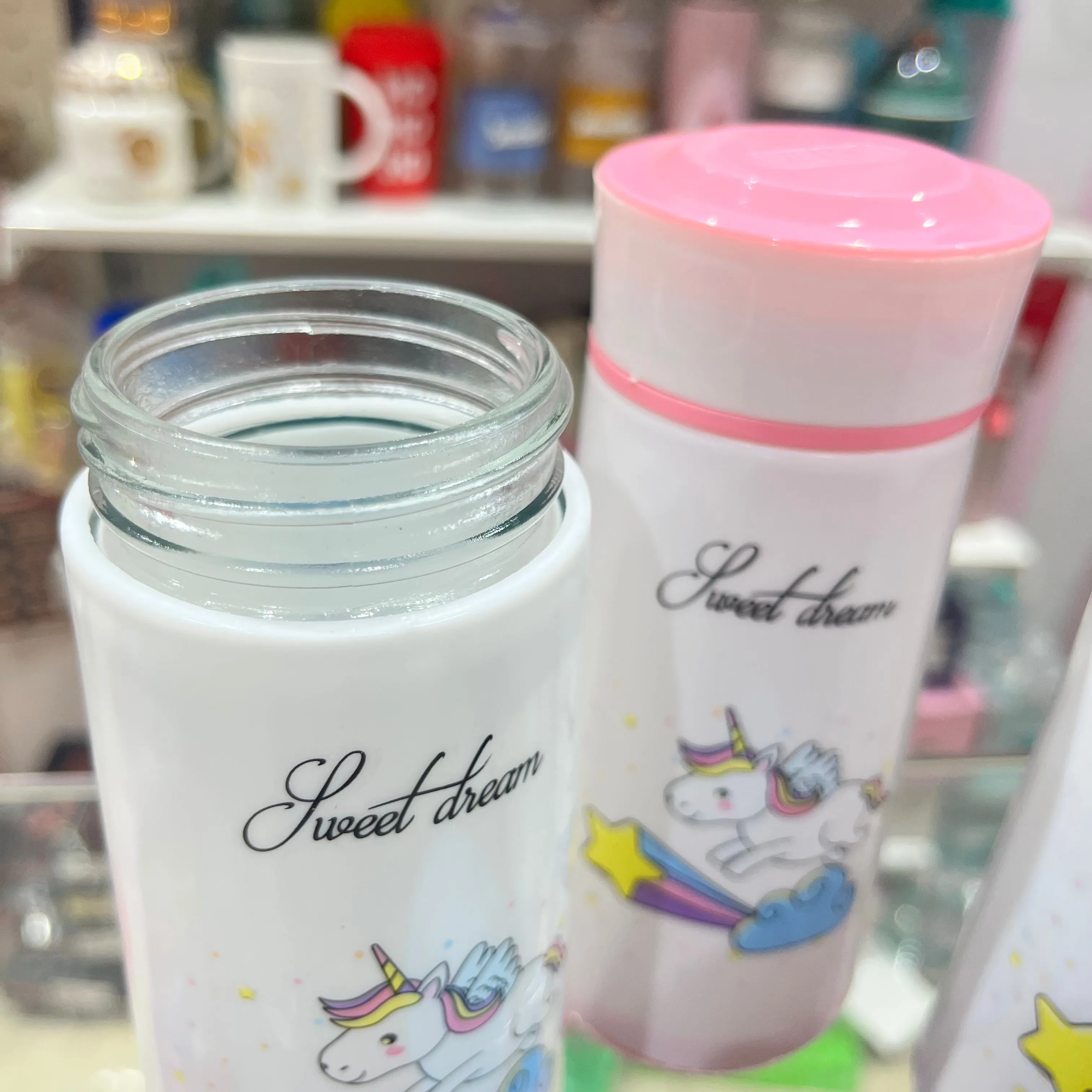 Cute Unicorn Print Glass Bottle