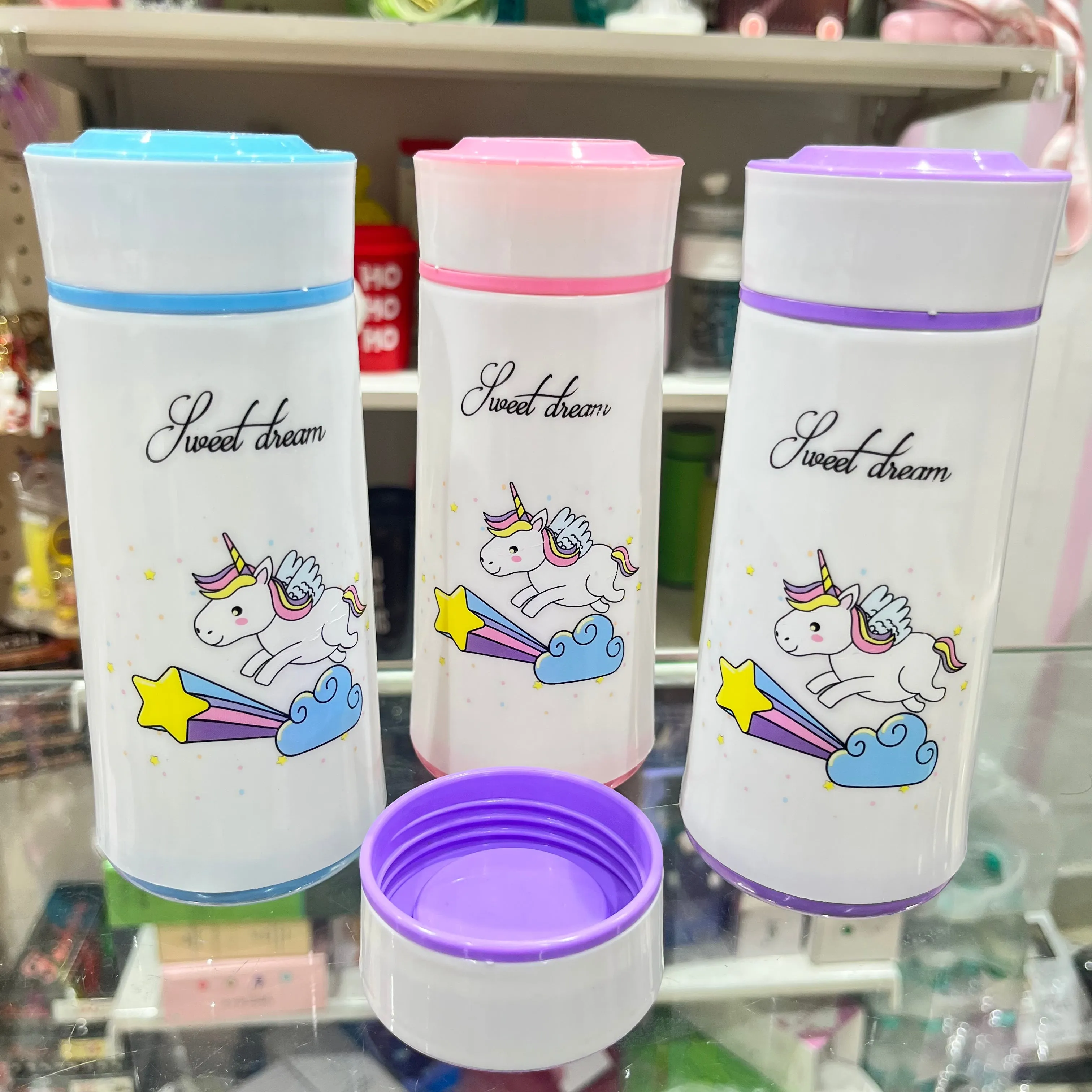 Cute Unicorn Print Glass Bottle