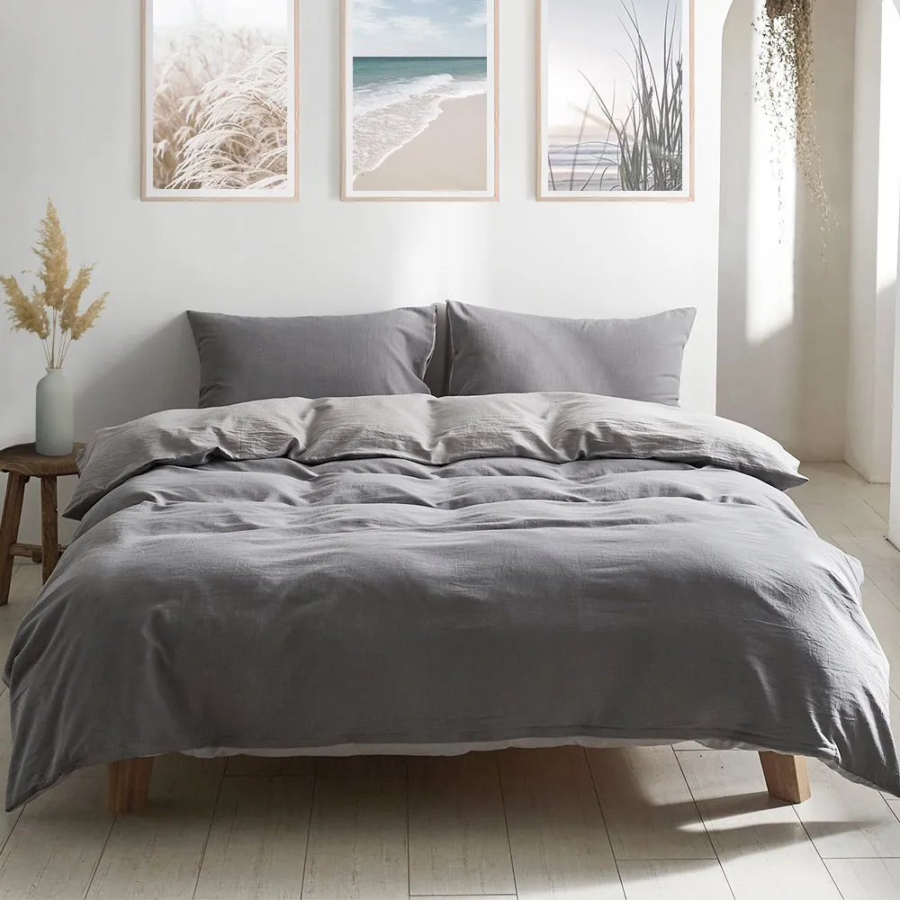 Deluxe Duvet Cover Quilt Set King Flat Cover Pillow Case Grey Inspired