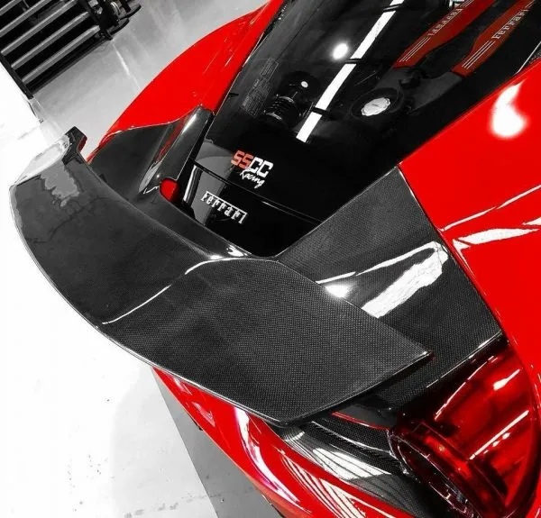 DMC Ferrari 488 GTB Forged Carbon Fiber Big Wing Spoiler fits the OEM Coupe in GT EVO Pista FXXK Style I