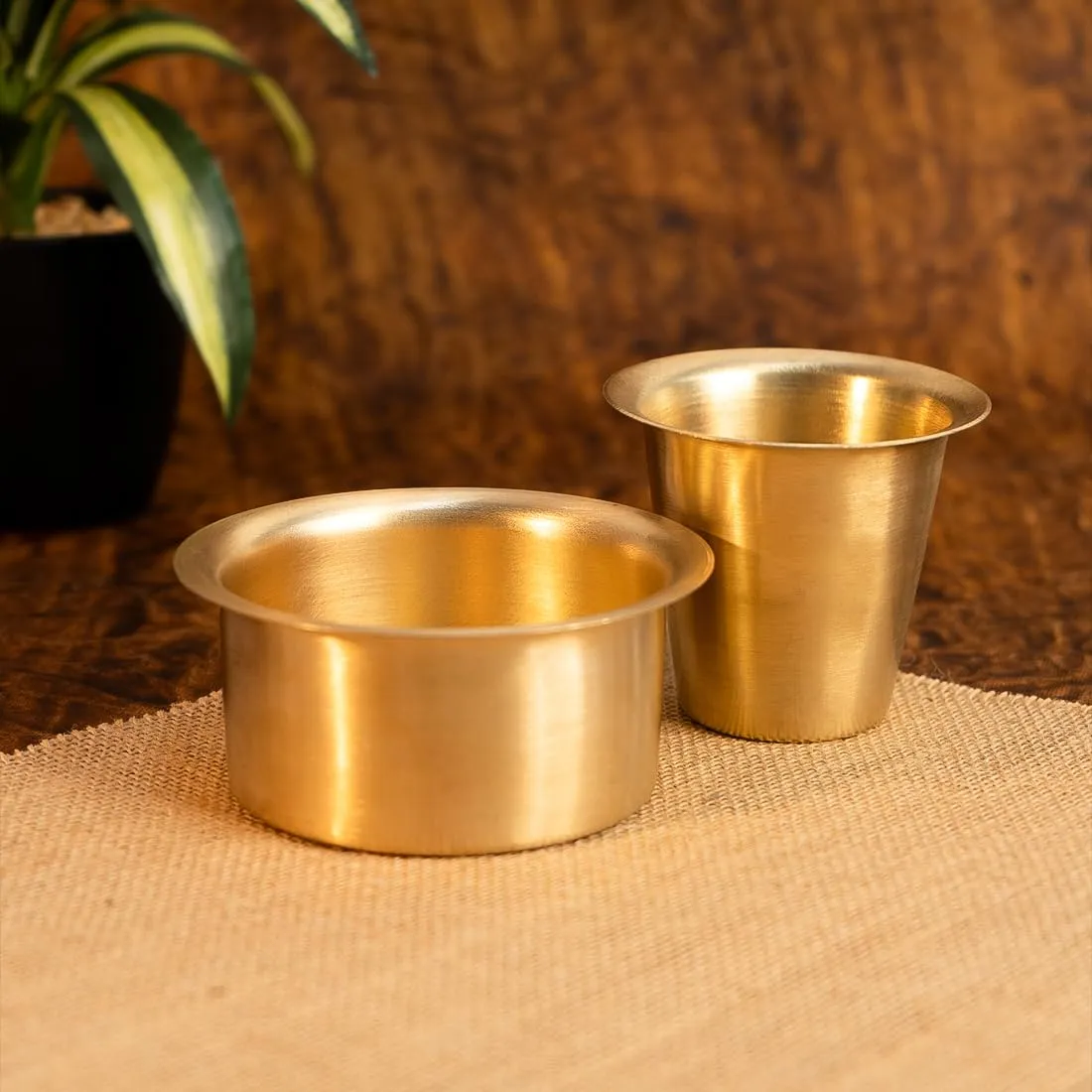 Ekhasa 100% Pure Brass Filter Coffee Cup | Dabara Set for Coffee | South Indian Coffee Cup Set | Pital Filter Coffee Cup Tumbler Set (Set of 2)