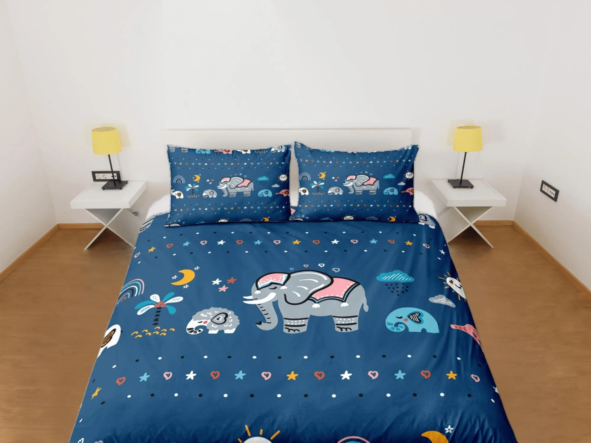 Elephant Blue Duvet Cover Set Colorful Bedspread, Kids Full Bedding Set with Pillowcase, Comforter Cover Twin