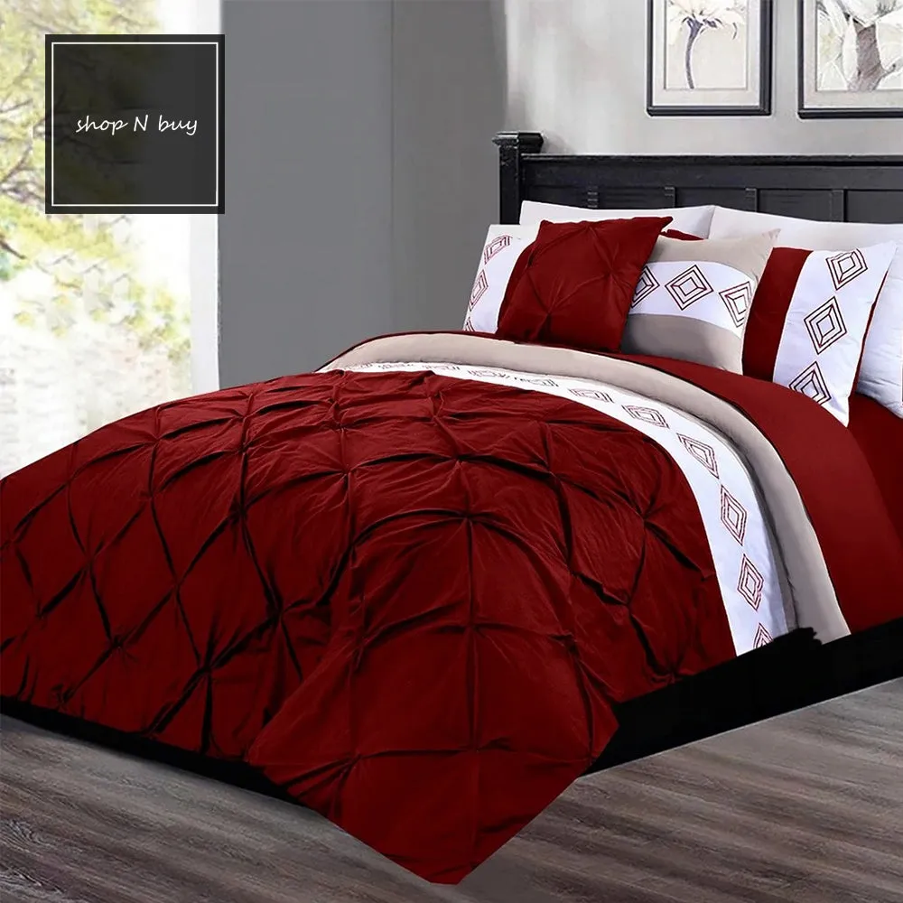 Embroidered Pintuck Duvet 8 Pieces - Reddish Maroon