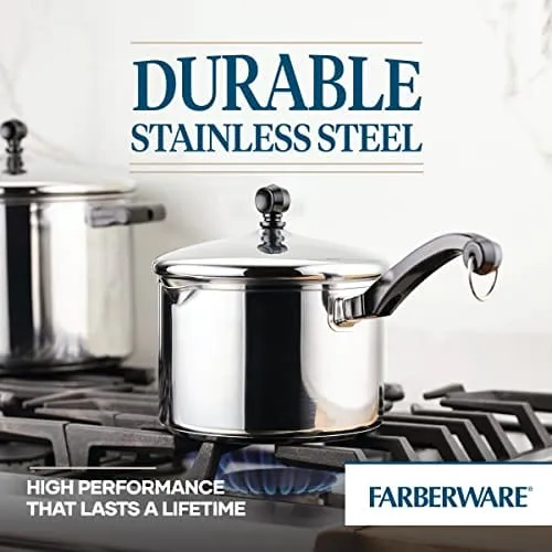 Farberware Classic Stainless Steel 3-Quart Covered Straining Saucepan - - Silver