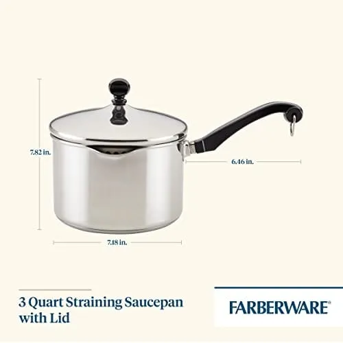 Farberware Classic Stainless Steel 3-Quart Covered Straining Saucepan - - Silver