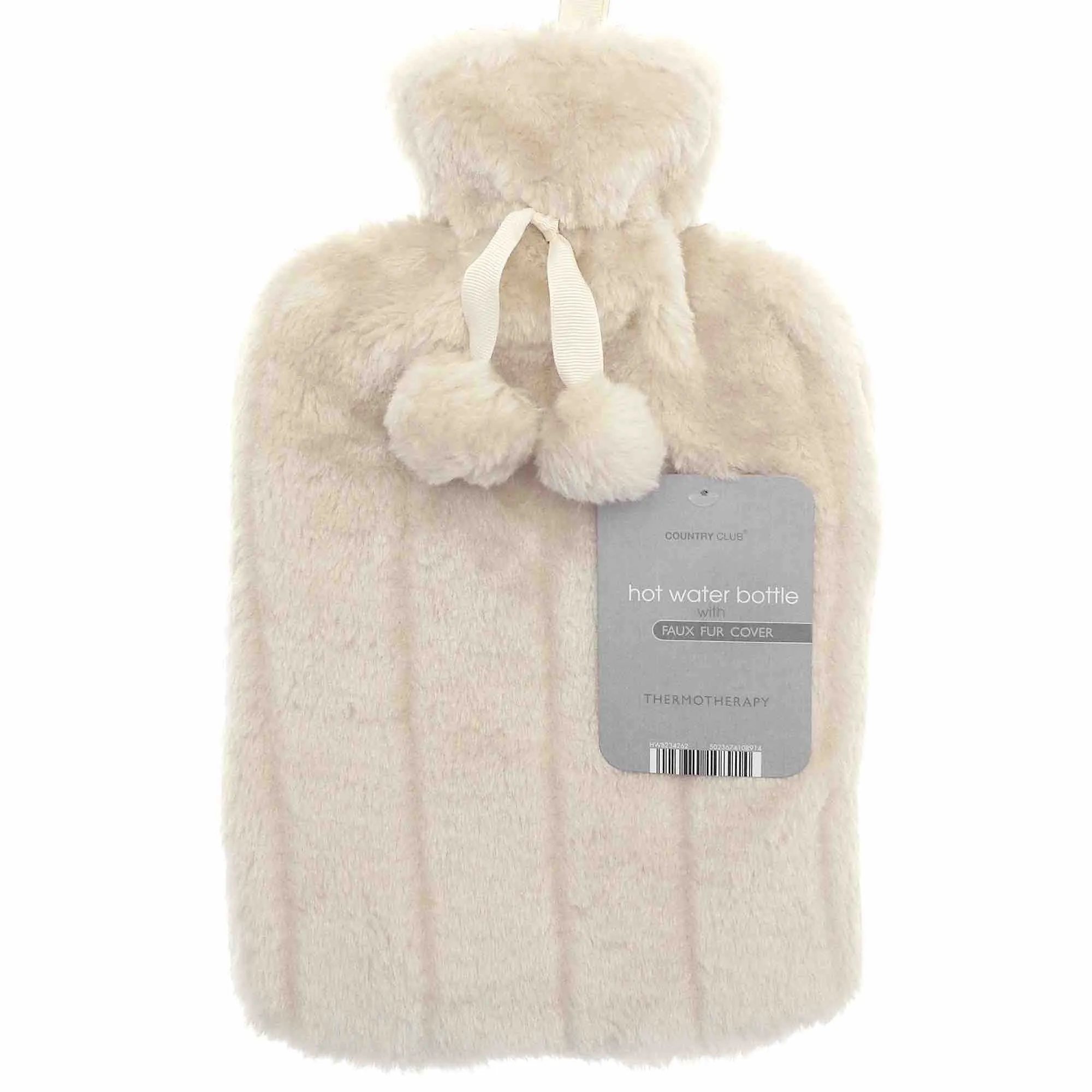 Faux Fur Pom Pom Hot Water Bottle (2L)