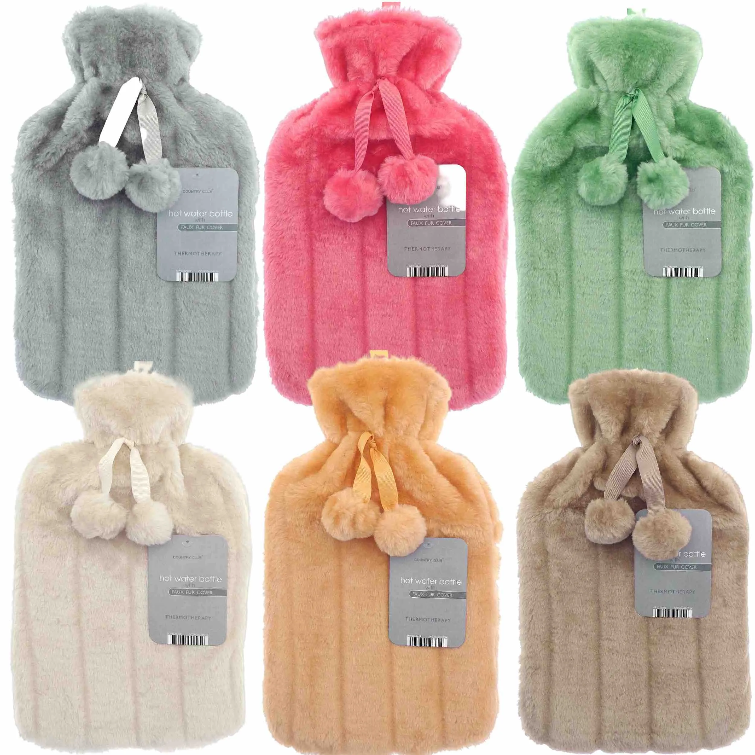 Faux Fur Pom Pom Hot Water Bottle (2L)