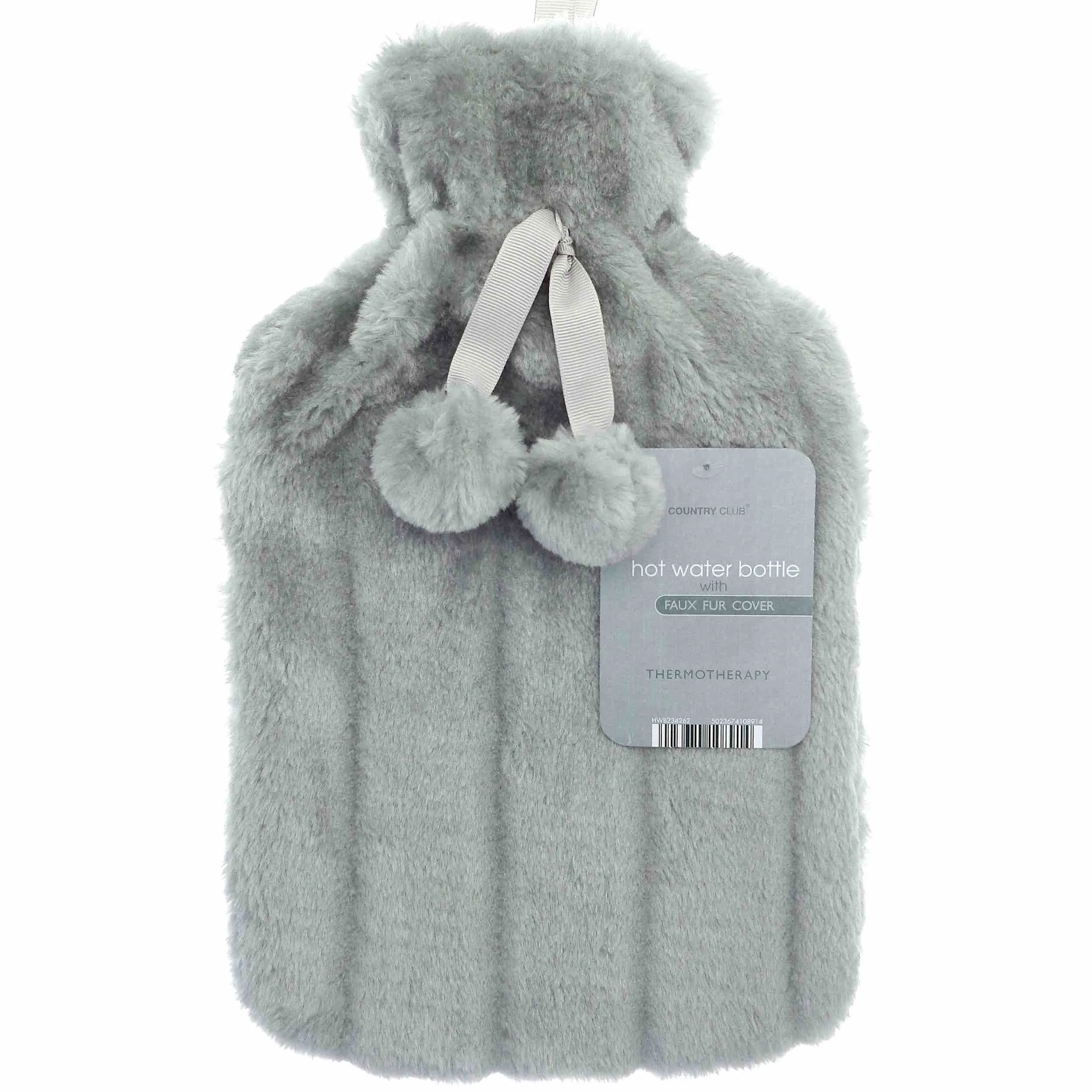 Faux Fur Pom Pom Hot Water Bottle (2L)