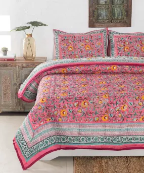 FEELRAX Jaipuri Razai Rajsthani Traditional Reversible Red Flower Block Printed Lightweight Pure Cotton Winter and Summer Jaipuri Ac Quilt Razai/Rajai/Blanket/Comforter (Double Bed 90 X 108 INCHES)