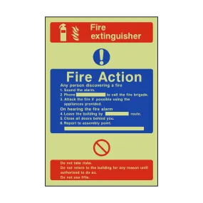 Fire Action Fire Extinguisher Photoluminescent Sticker