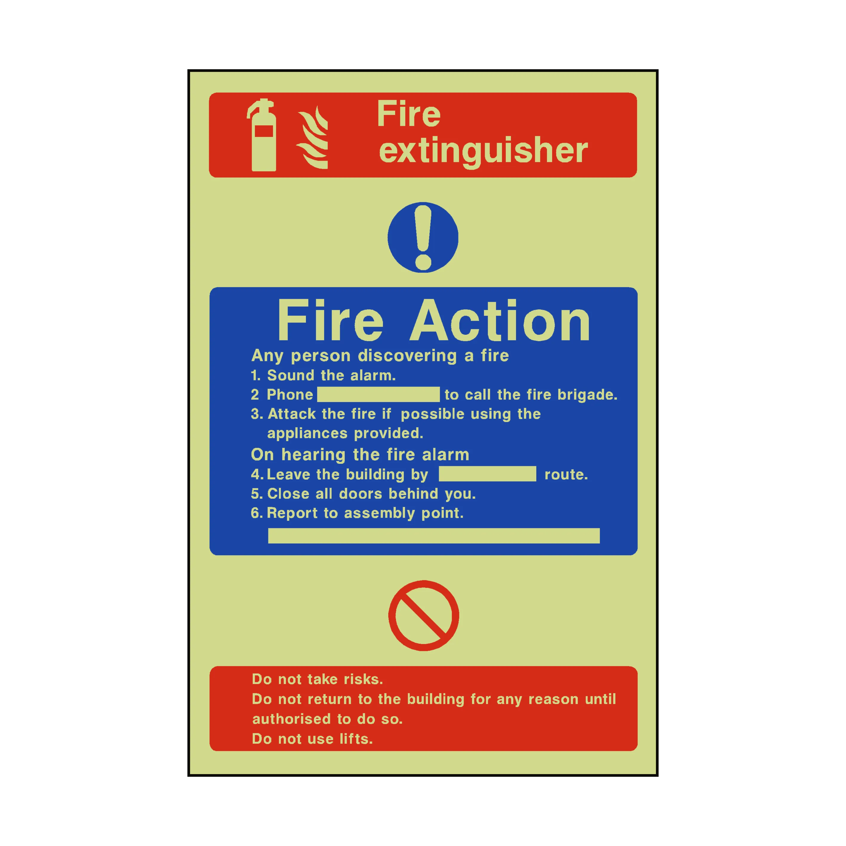 Fire Action Fire Extinguisher Photoluminescent Sticker