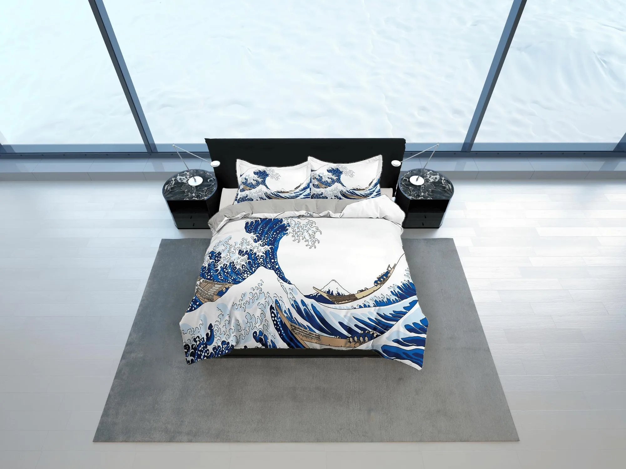 Great Wave Bedding, Japanese Bedding, Japanese Art Duvet Cover Set, Bed Coverlet, Aesthetic Duvet Cover King Queen Full Twin Double Single