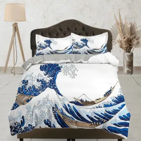 Great Wave Bedding, Japanese Bedding, Japanese Art Duvet Cover Set, Bed Coverlet, Aesthetic Duvet Cover King Queen Full Twin Double Single