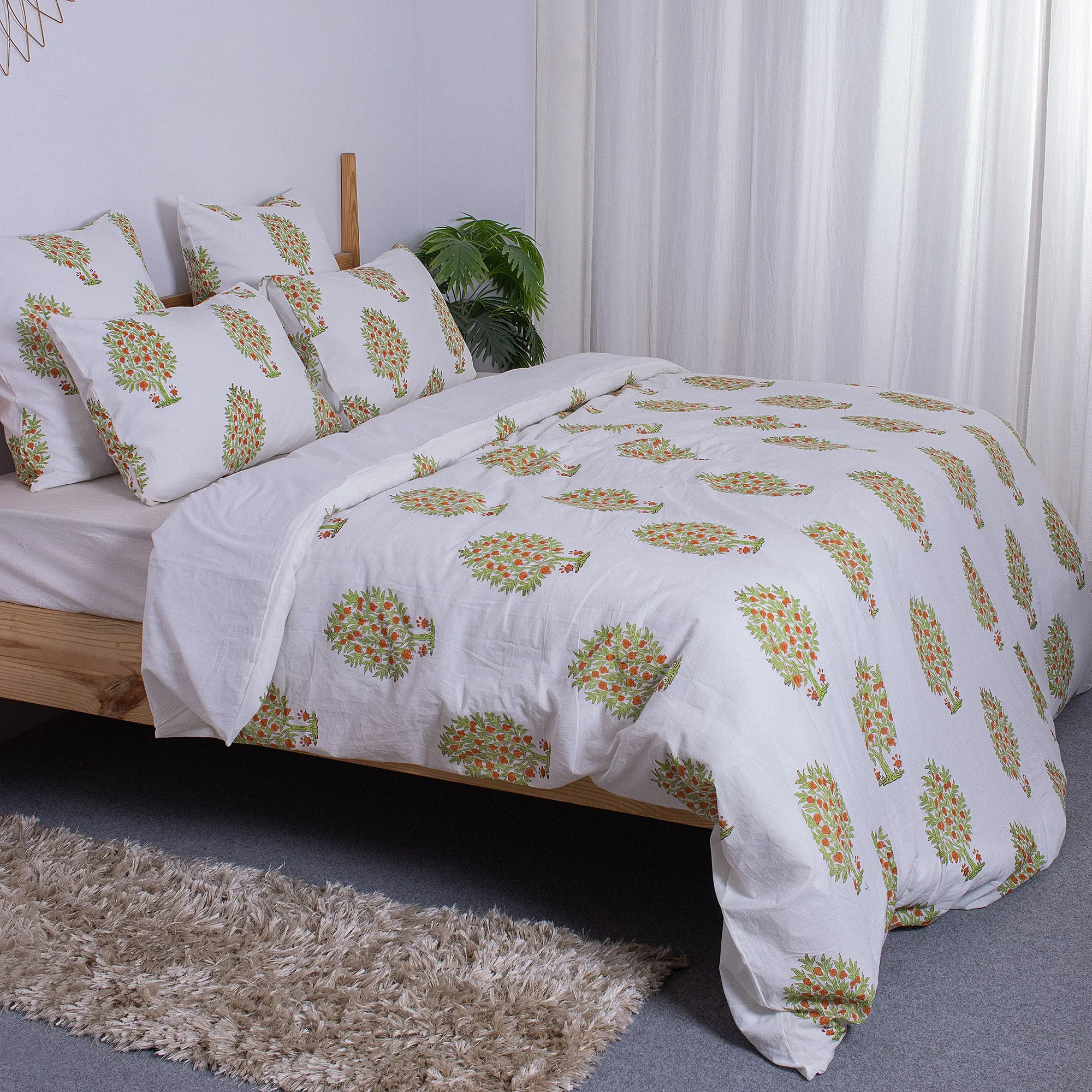 Hand Block Printed Cotton Bed Duvet Cover With Shams