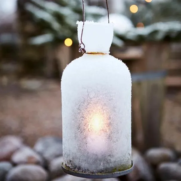 Hanging Etched Glass Bottle Tealight Lanterns - Large