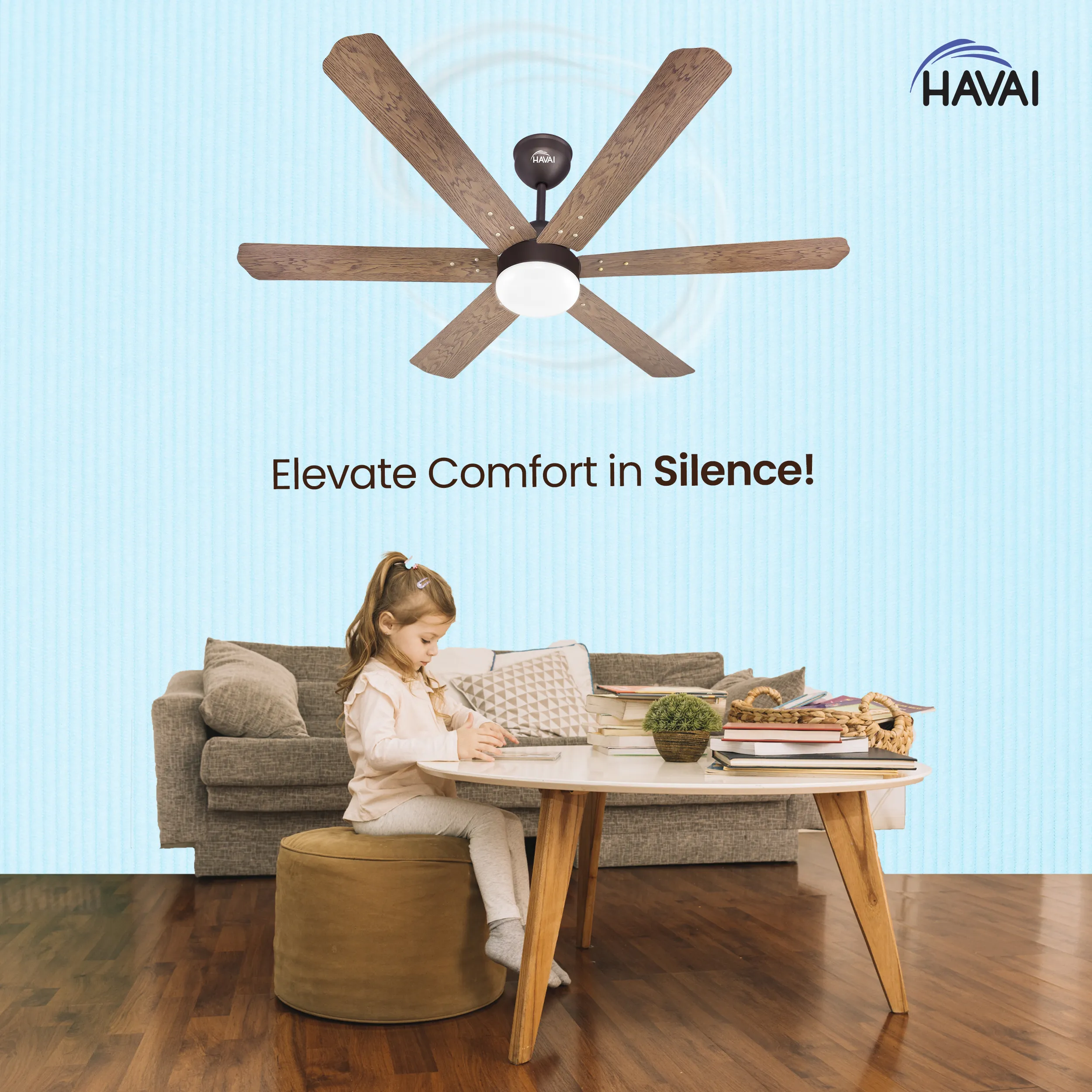 HAVAI Pristine Wooden Range BLDC Ceiling Fan - 6 Blades - 35W, Ashwood 1200mm Blade with Remote (WHITE 0.5 LED)…