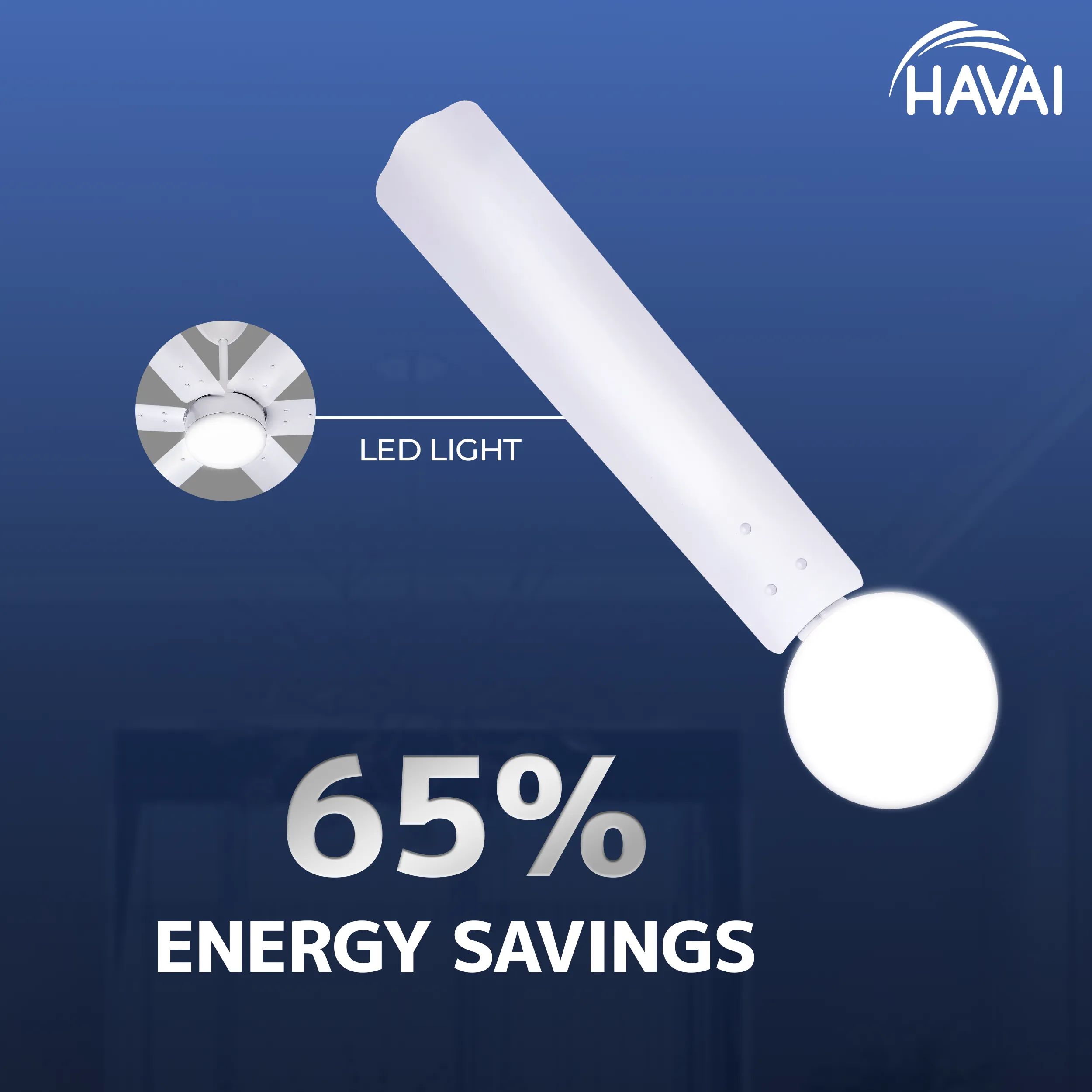 HAVAI Spinel BLDC Ceiling Fan 35W, 1200mm Blade with Remote - Pearl White, 9W LED Light