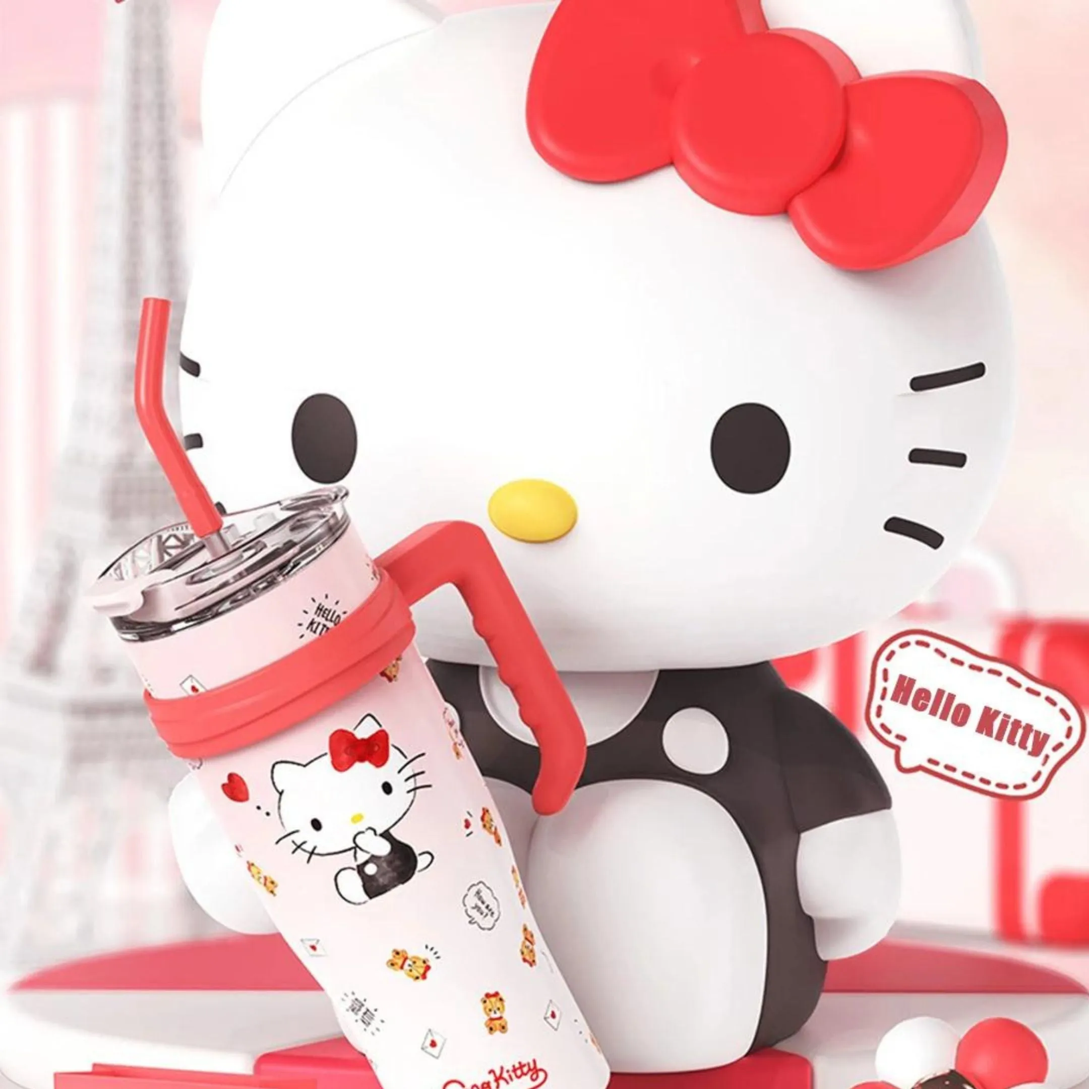 Hello Kitty 40 oz Stainless Steel Insulated Handle Tumbler in Pink and Red | XL Size with Straw | Gift for Her