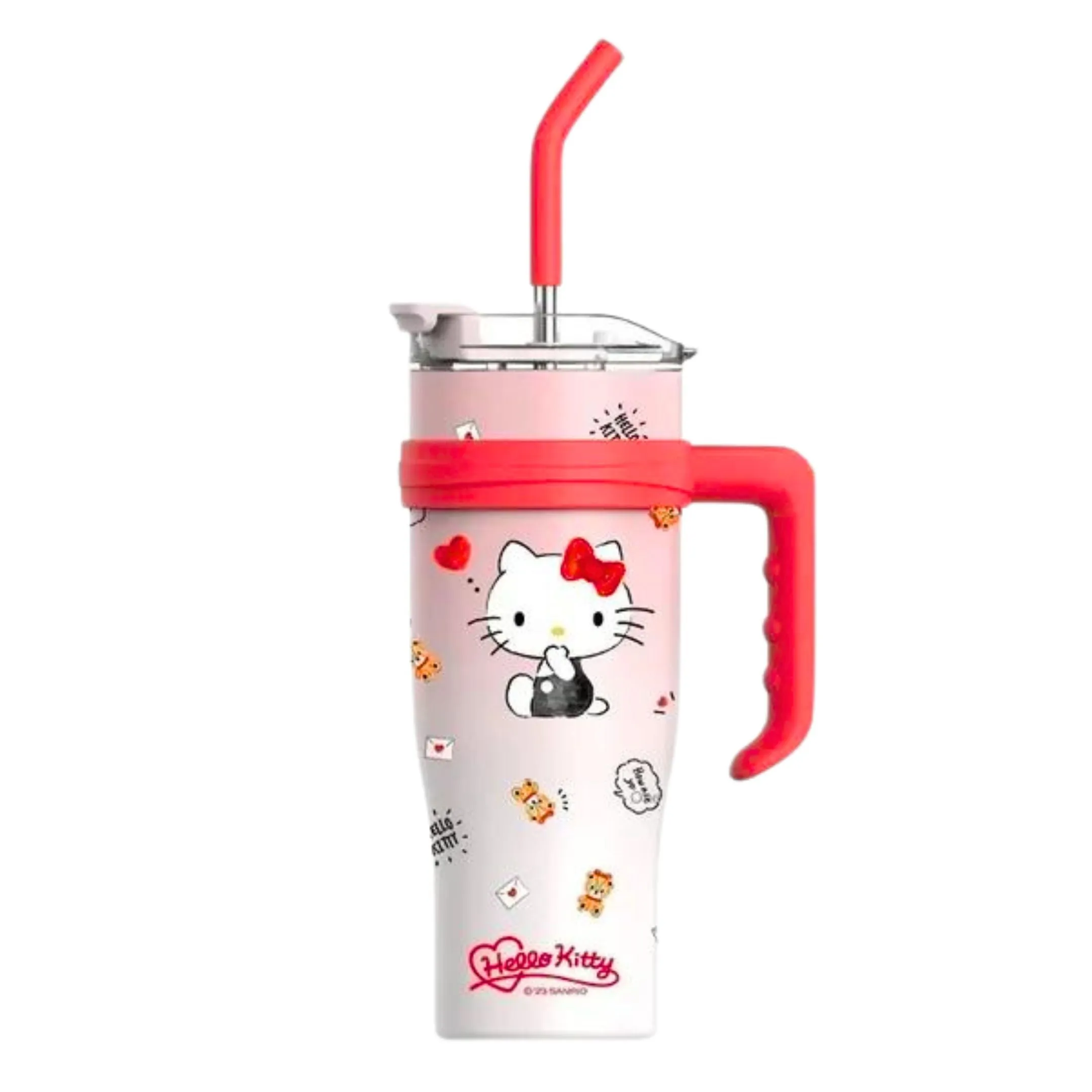 Hello Kitty 40 oz Stainless Steel Insulated Handle Tumbler in Pink and Red | XL Size with Straw | Gift for Her