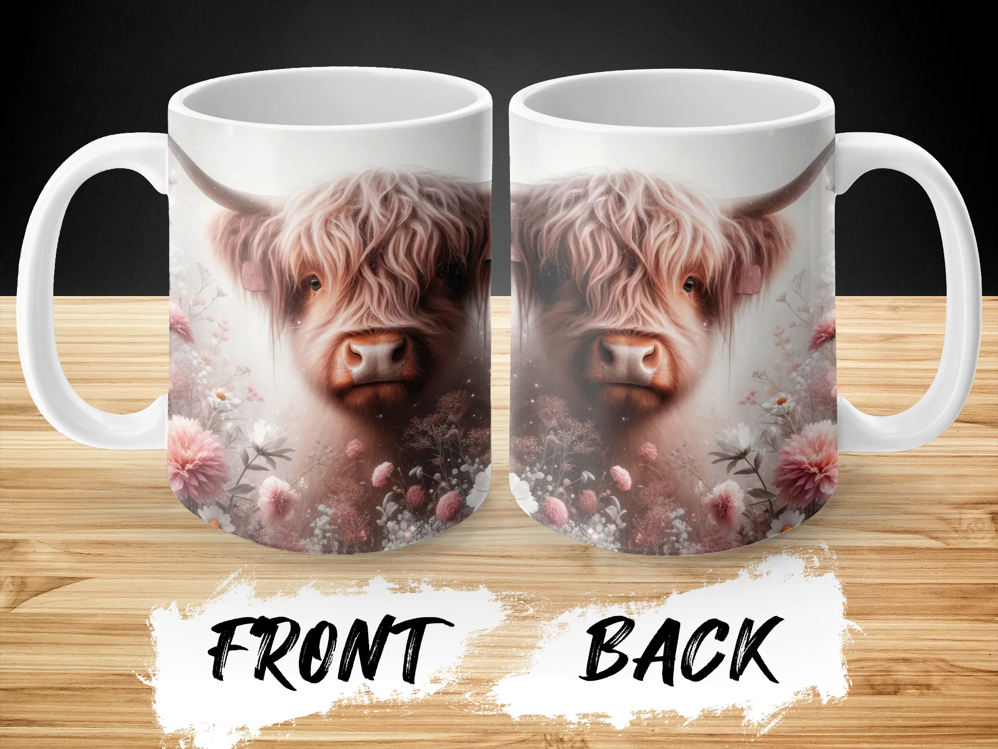 Highland Cow Pink Flowers Coffee Mug, Highland Cow Coffee Mug, Highland Cow Cup