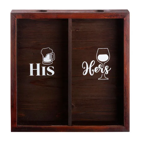 His and Hers Bottle Cap and Cork Wedding Ceremony Wood Shadow Box