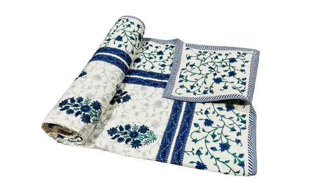 HOMINZO 280 TC Cotton Single Size Quilt Hand Block Print Pure Cotton Single Bed Soft Jaipuri AC/Winter Quilt/Razai for Light Winters (60x90 Inches)