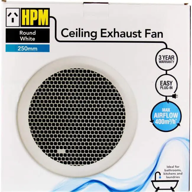 HPM 250mm Flush Mounted Round Non Ducted Exhaust Fan White