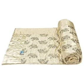 Hubistic Jaipuri Razai Rajasthani Traditional Silk Fabric Filling Pure Cotton Lightweight Winter and Summer Rajai Quilt Bedding Jaipuri Quilt Throw Blanket (Cream Elephant Single Bed 60 X 90 INCHES)