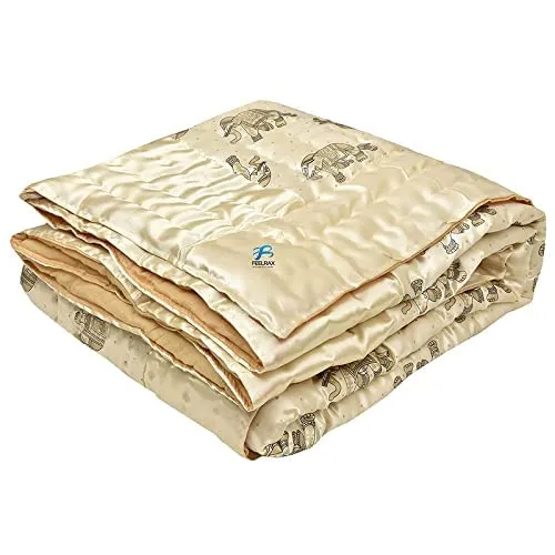 Hubistic Jaipuri Razai Rajasthani Traditional Silk Fabric Filling Pure Cotton Lightweight Winter and Summer Rajai Quilt Bedding Jaipuri Quilt Throw Blanket (Cream Elephant Single Bed 60 X 90 INCHES)