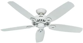 Hunter Builder Elite Series 53240 Ceiling Fan, 5-Blade, Snow White Blade, 52 in Sweep, Wood Blade, 3-Speed :EA: QUANTITY: 1