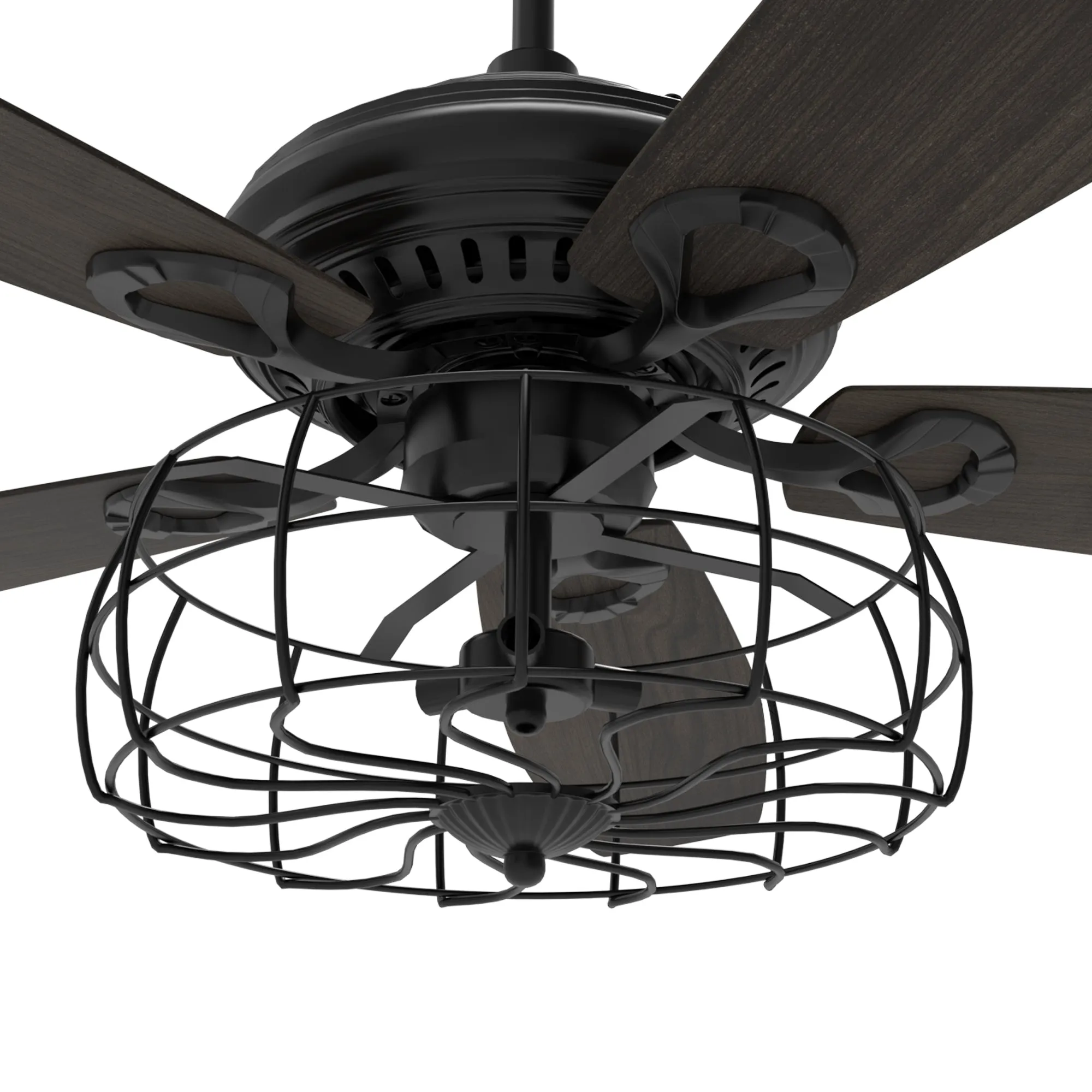 HUNTLEY 52 inch 5-Blade Industrial Vintage Ceiling Fan with Light & Remote Control - Black/Walnut