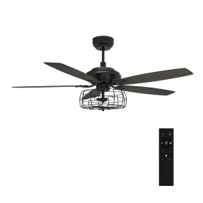 HUNTLEY 52 inch 5-Blade Industrial Vintage Ceiling Fan with Light & Remote Control - Black/Walnut