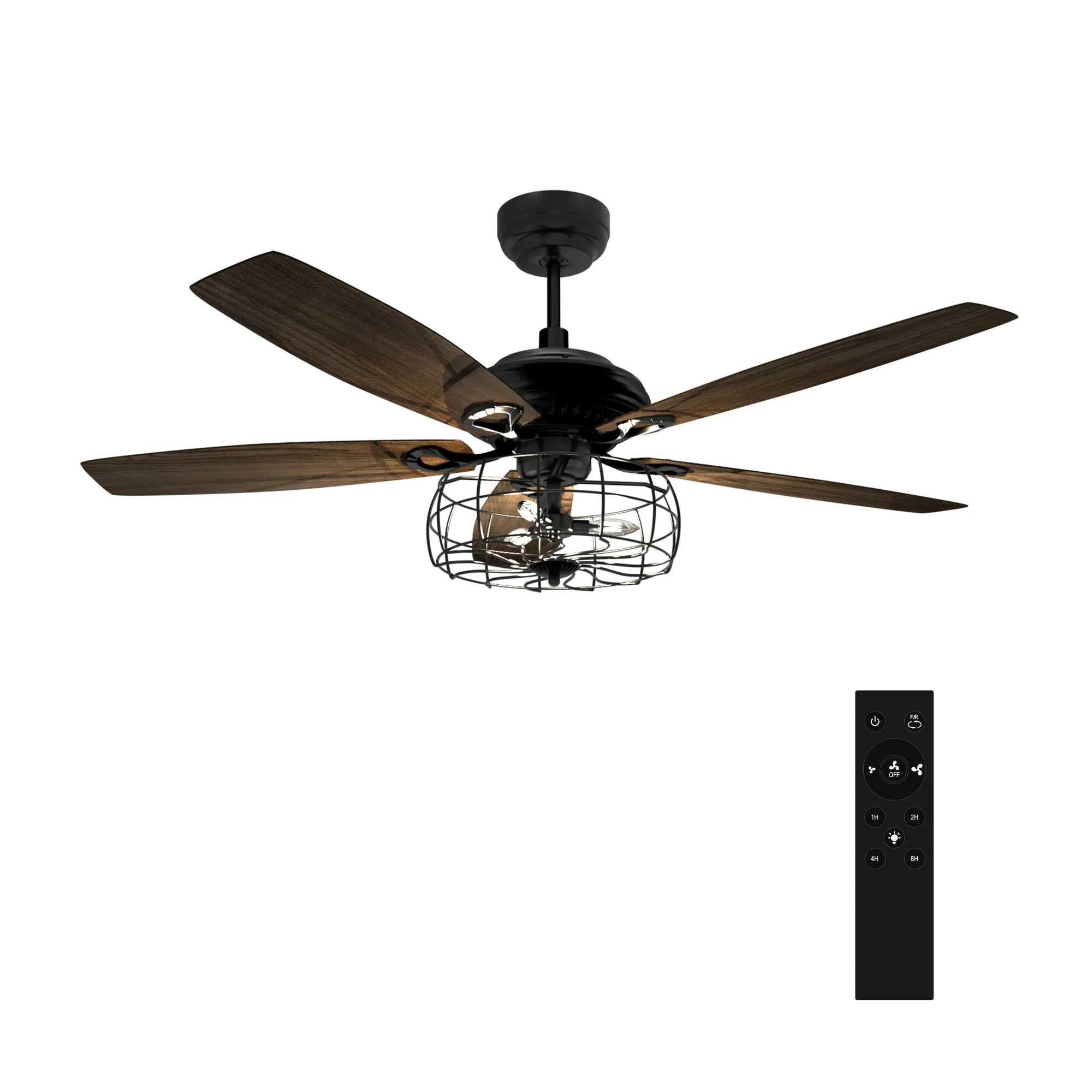 HUNTLEY 52 inch 5-Blade Industrial Vintage Ceiling Fan with Light & Remote Control - Black/Walnut