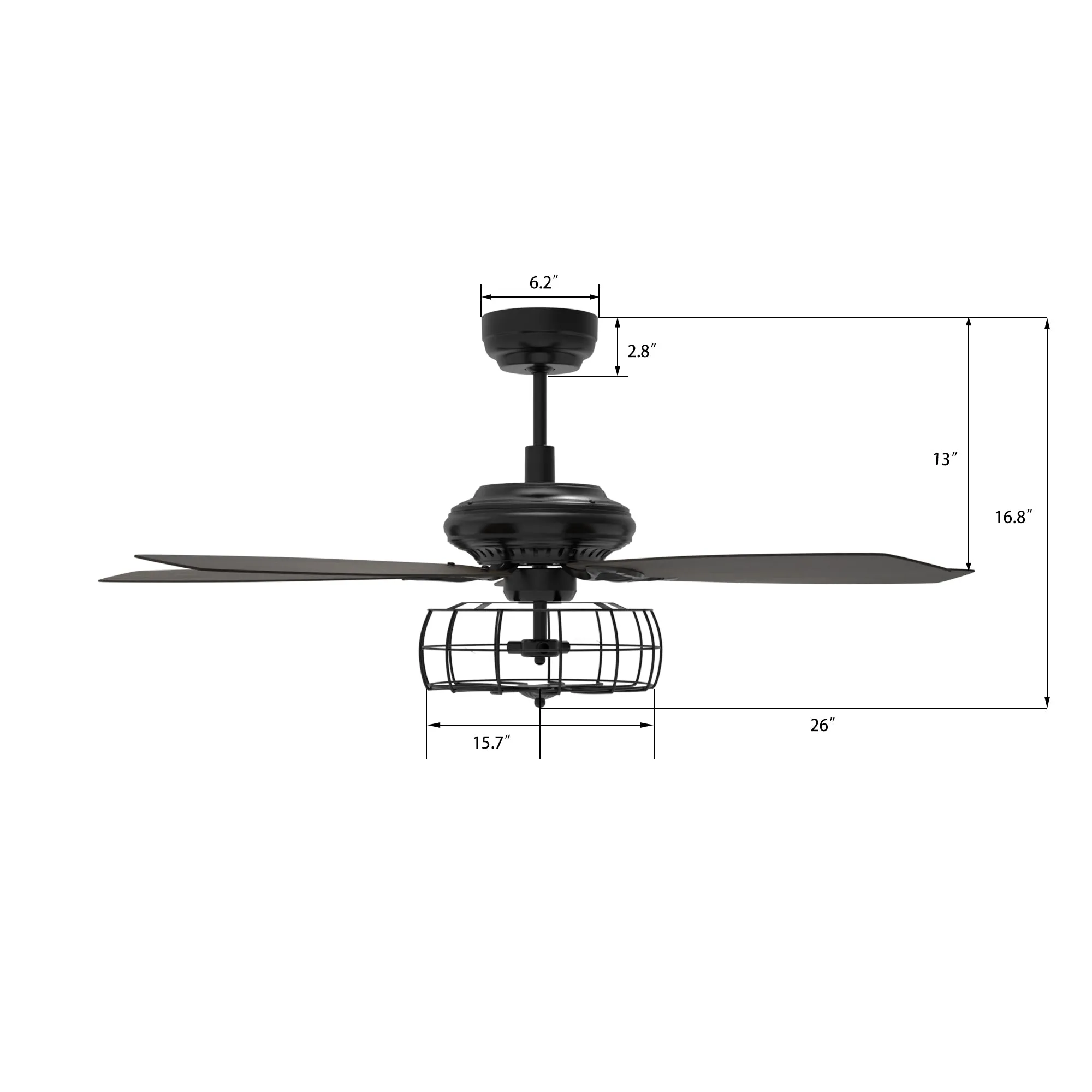 HUNTLEY 52 inch 5-Blade Industrial Vintage Ceiling Fan with Light & Remote Control - Black/Walnut