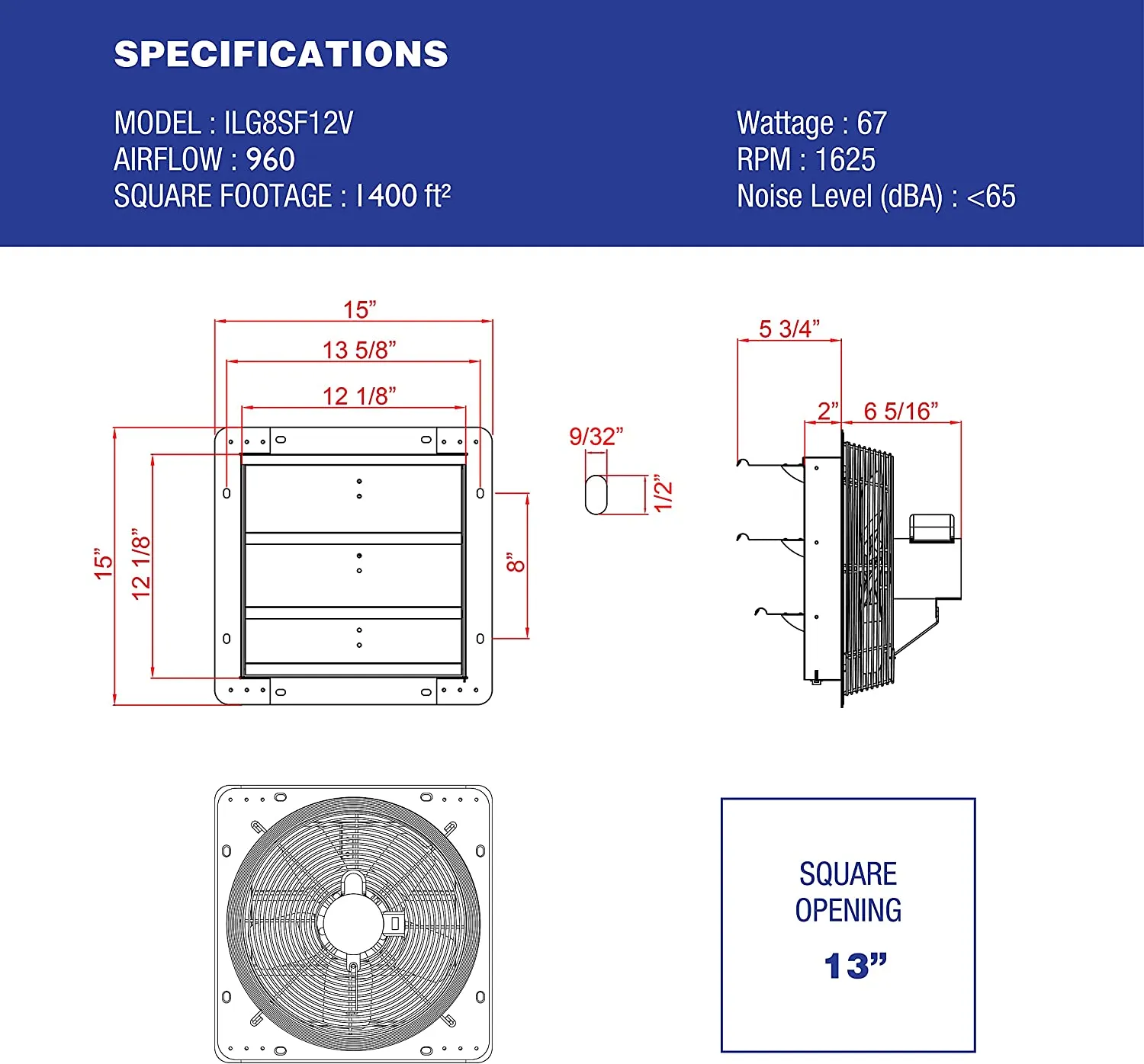 ILG8SF12V - iLIVING 12 Inch Variable Speed Shutter Exhaust Fan, Wall-Mounted