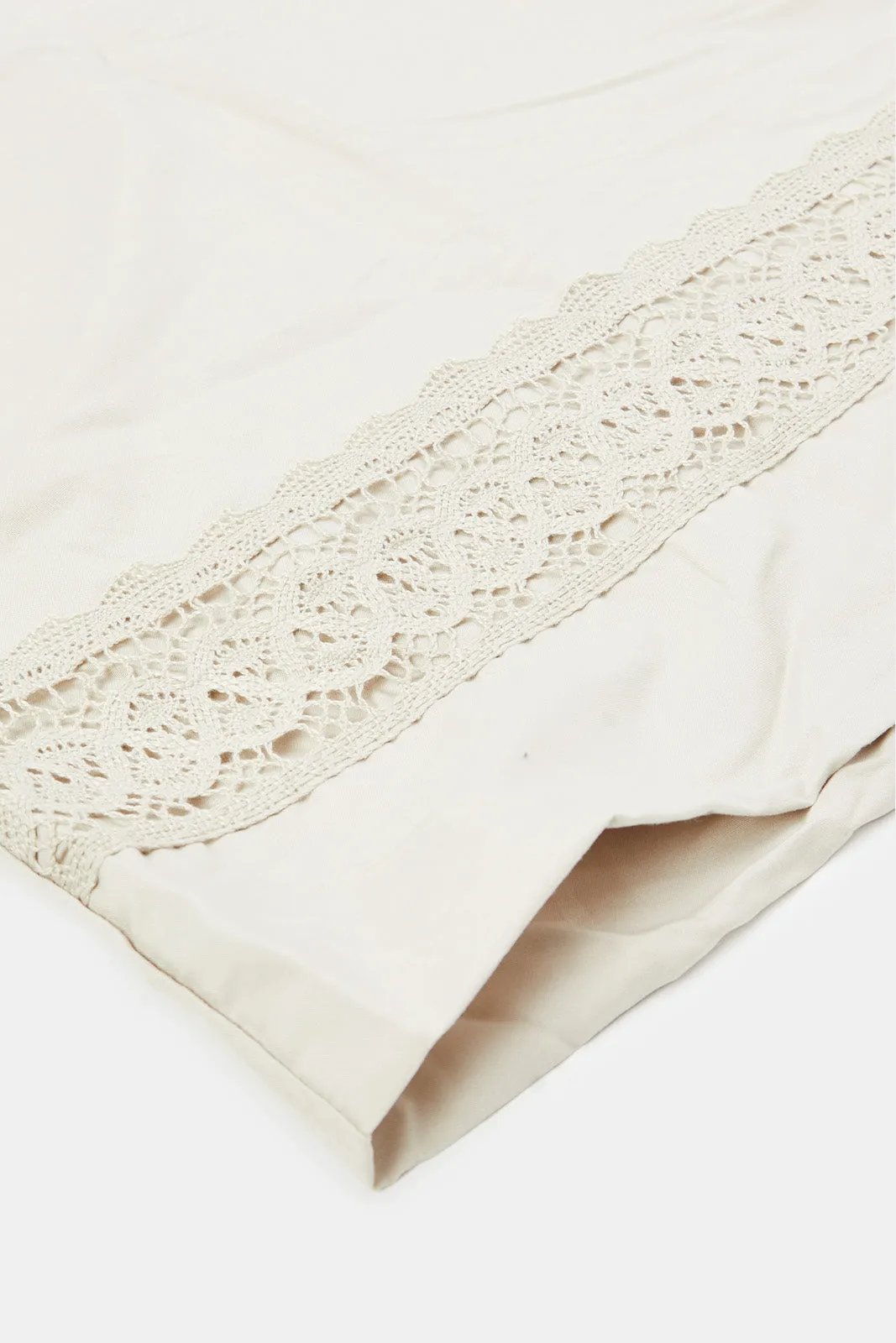 Ivory 2-Piece Lace Trim Duvet Cover Set (Single Size)