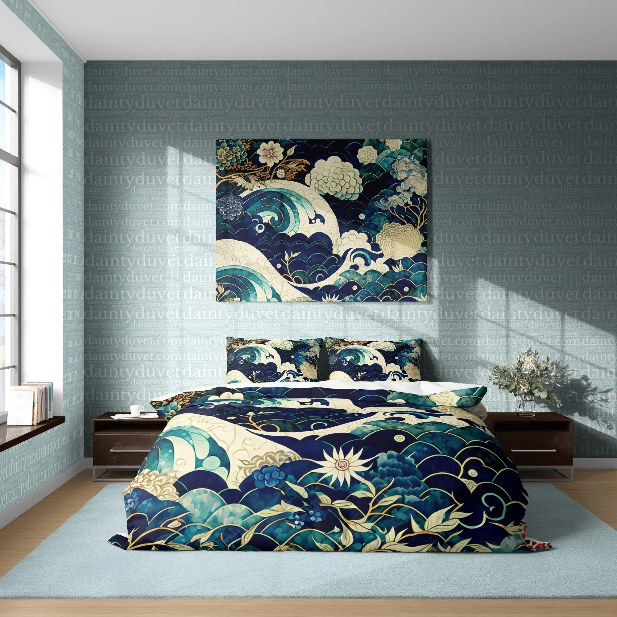 Kanagawa Great Wave Duvet Cover Japanese Pattern Bedding Set, Cotton Duvet Cover Oriental Pattern Blanket Cover, Adults Room Bed Cover