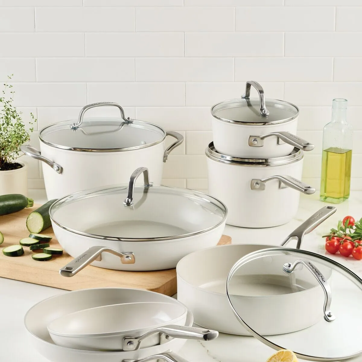 KitchenAid 12pc Hard Anodized Ceramic Cookware Set - White