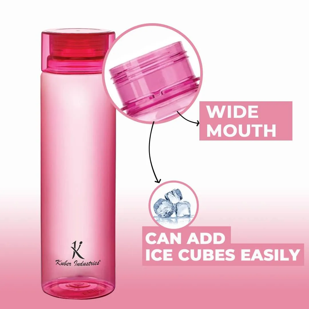 Kuber Industries BPA Free Plastic Water Bottles | Breakproof, Leakproof, Food Grade PET Bottles | Water Bottle for Kids & Adults | Plastic Bottle Set of 4 |Pink (Pack Of 6)