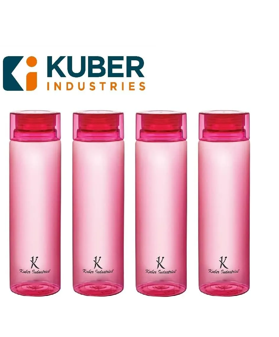 Kuber Industries BPA Free Plastic Water Bottles | Breakproof, Leakproof, Food Grade PET Bottles | Water Bottle for Kids & Adults | Plastic Bottle Set of 4 |Pink (Pack Of 6)