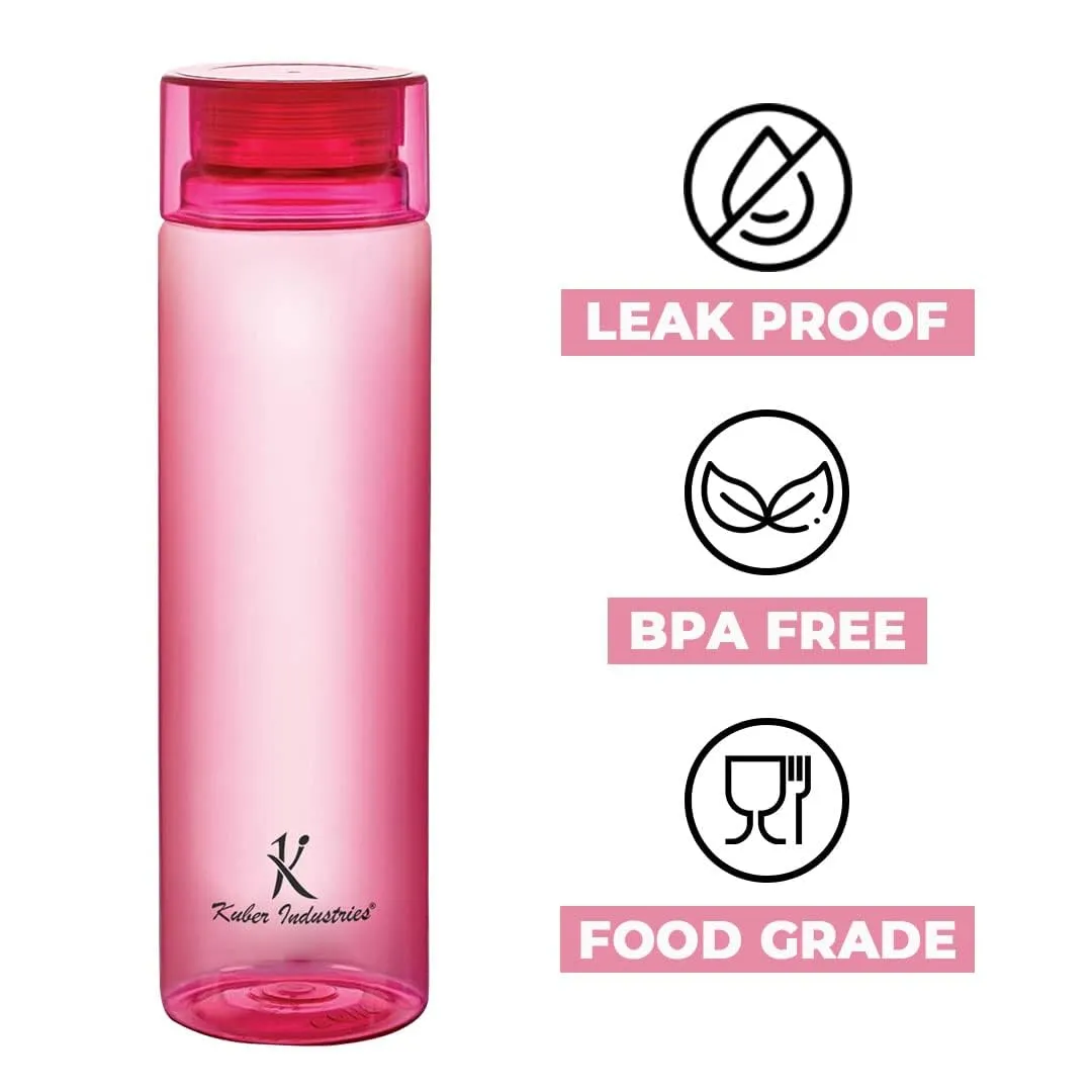 Kuber Industries BPA Free Plastic Water Bottles | Breakproof, Leakproof, Food Grade PET Bottles | Water Bottle for Kids & Adults | Plastic Bottle Set of 4 |Pink (Pack Of 6)