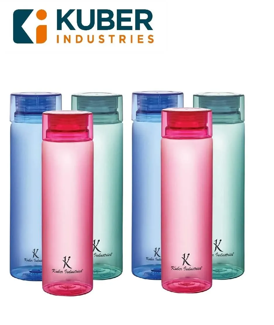 Kuber Industries BPA Free Plastic Water Bottles | Breakproof, Leakproof, Food Grade PET Bottles | Water Bottle for Kids & Adults | Plastic Bottle Set of 6 |Assorted (Pack of 4)