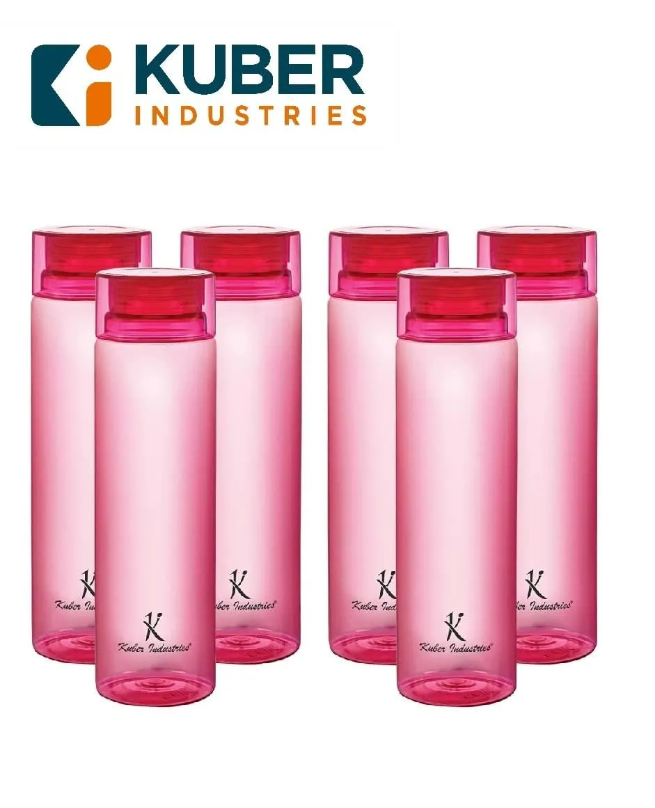 Kuber Industries BPA Free Plastic Water Bottles | Breakproof, Leakproof, Food Grade PET Bottles | Water Bottle for Kids & Adults | Plastic Bottle Set of 6 |Pink (Pack of 2)