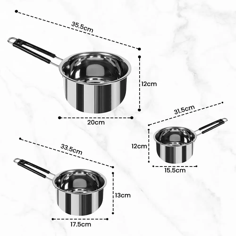 Kuber Industries Set of 3 Stainless Steel Saucepan/Tea Pan|1.1 L, 1.5 L, 2.2 L Capacity|Silicon Handle|Thick Base for Boiling Milk & Tea|Heavy Duty Gauge|Tapeli Patila, Sauce Pot Cookware (Pack of 6)