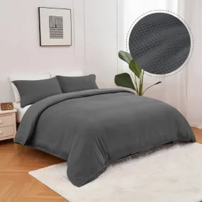 Linenova Cotton Waffle Weave Charcoal Quilt Cover Set