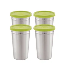 Magnus Easy Lock Tumbler with Lid and Straw | 350 ml | Stainless Steel Water Bottle | 100% Spill-Proof & Airtight | Suitable for Adults, Kids, and Toddlers | Portable Kitchen Set (Pack of 4, Silver)