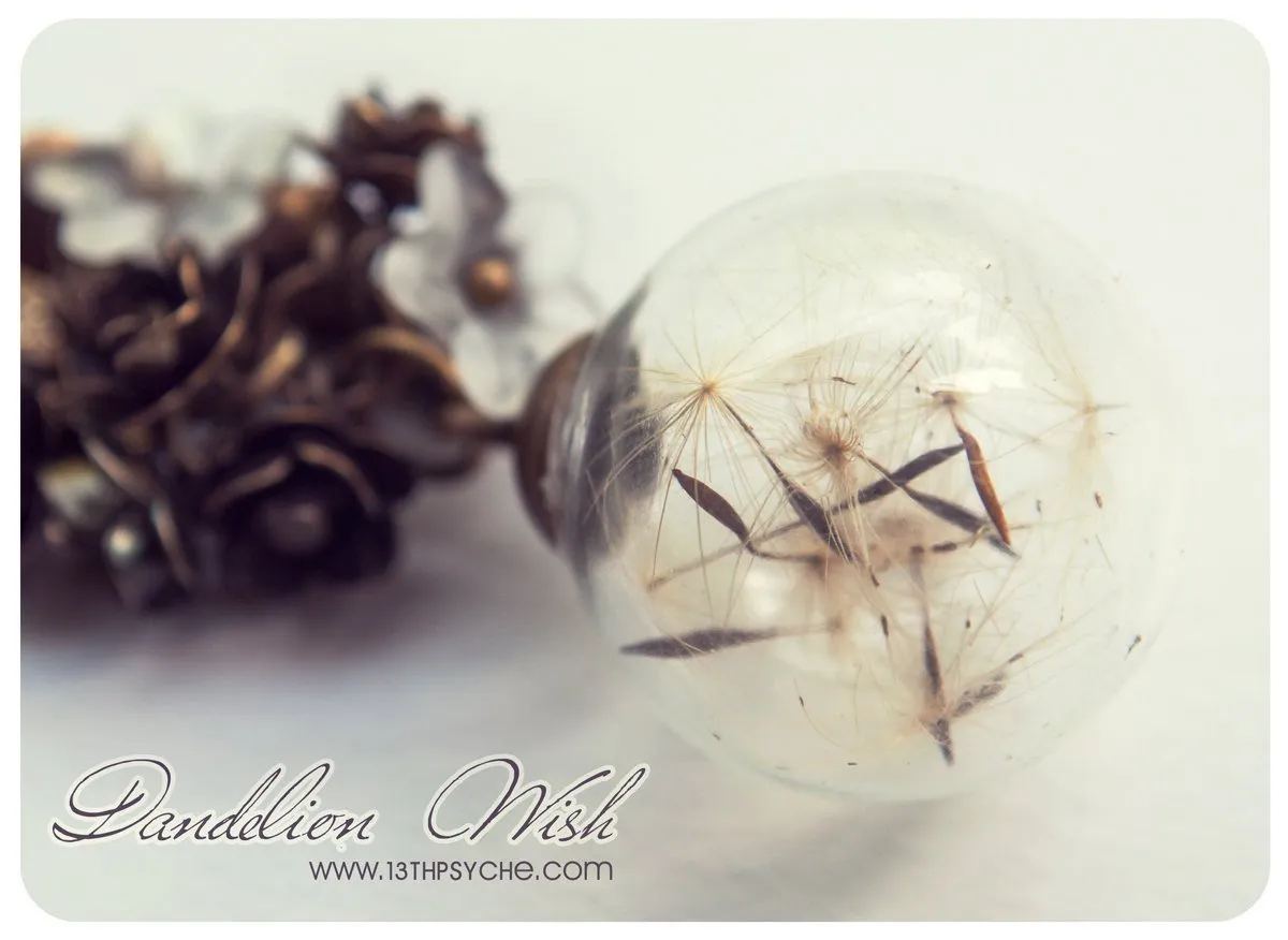 Make a wish, real dandelion seeds glass globe necklace